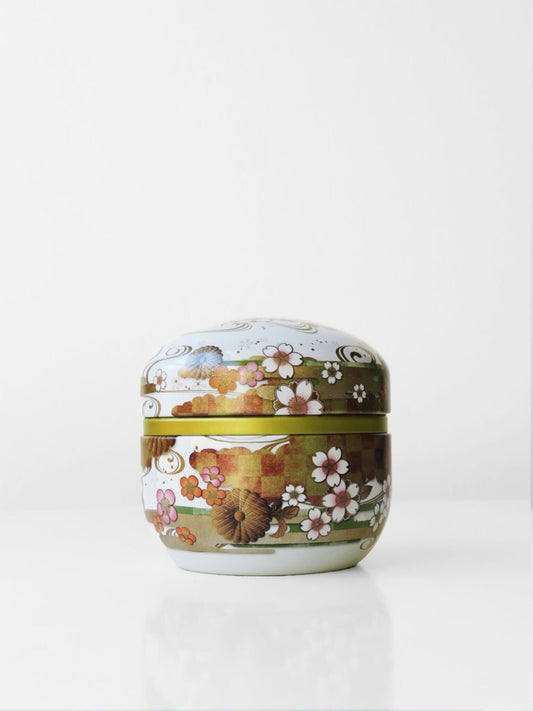 Tea Caddy - White Chrysanthemum